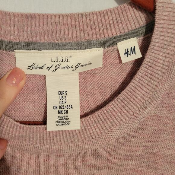 H&M L.O.G.G. wool blend oversized crew neck sweater top size S heathered pink - Picture 2 of 9